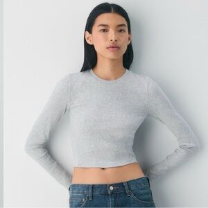 Aritzia TNA Waffle Knit Crop Top, Extra Small. Long Sleeve, Grey,